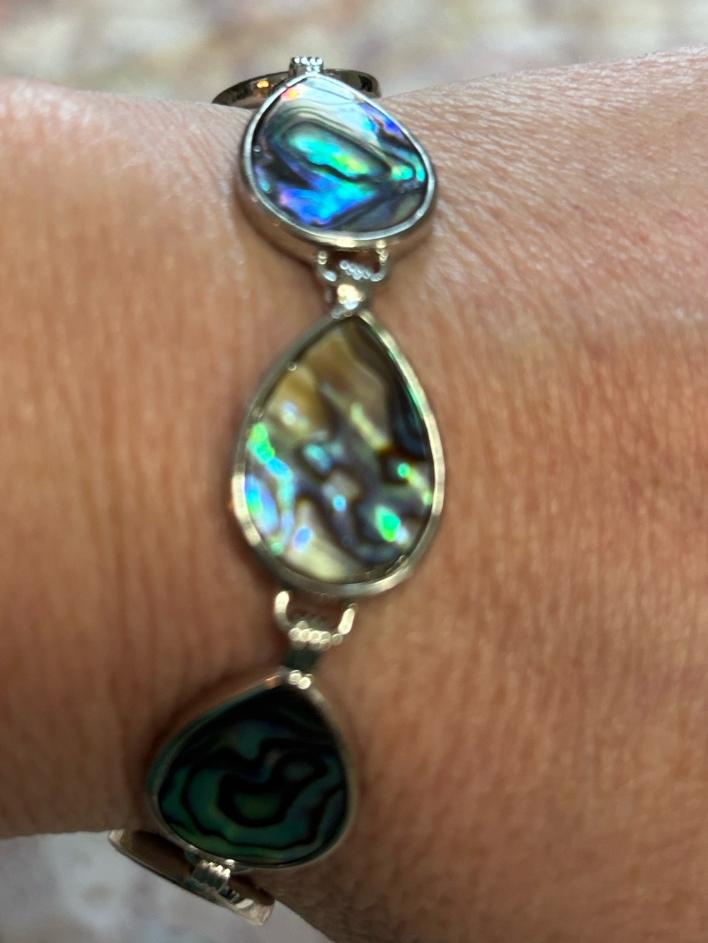 Abalone Shell Teardrop Link Bracelet - Iridescent Green Blue